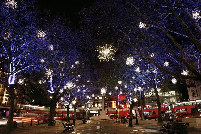 London: Christmas Lights Tour by Vintage Double-Decker Bus - Oxford Street: lights above one of London’s busiest roads