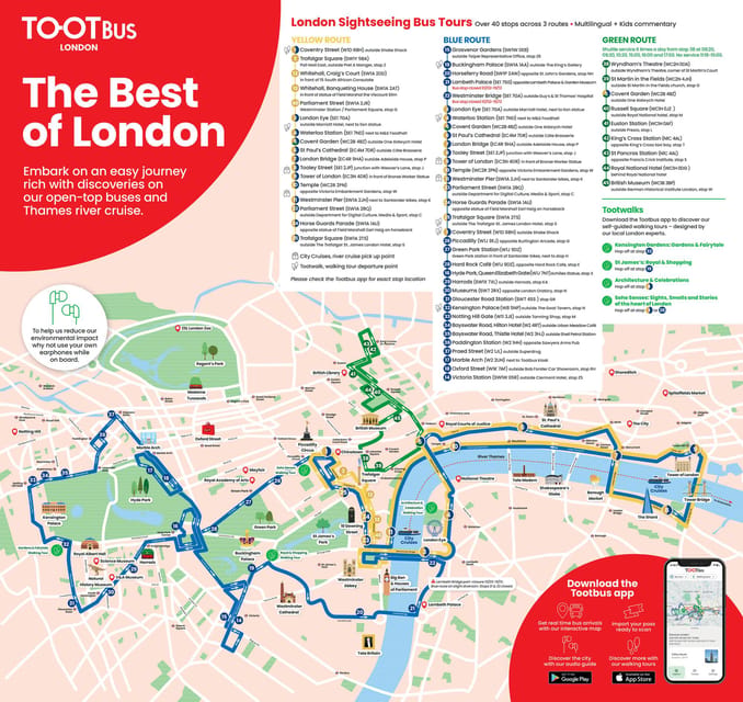 London: Tootbus Must-See Hop-On Hop-Off Bus Tour with Cruise - Blue route, Green route, and service gaps