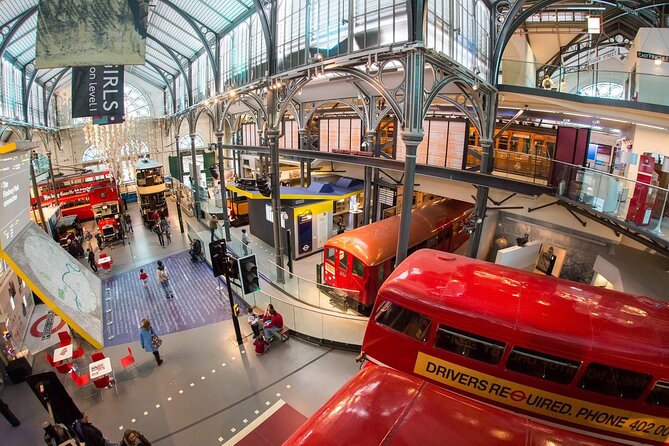 London Transport Museum One Day Ticket - Red buses, black cabs, trams, and vintage vehicles